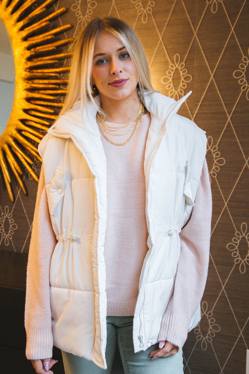 Taylee Oversized Puffer Vest, Ivory