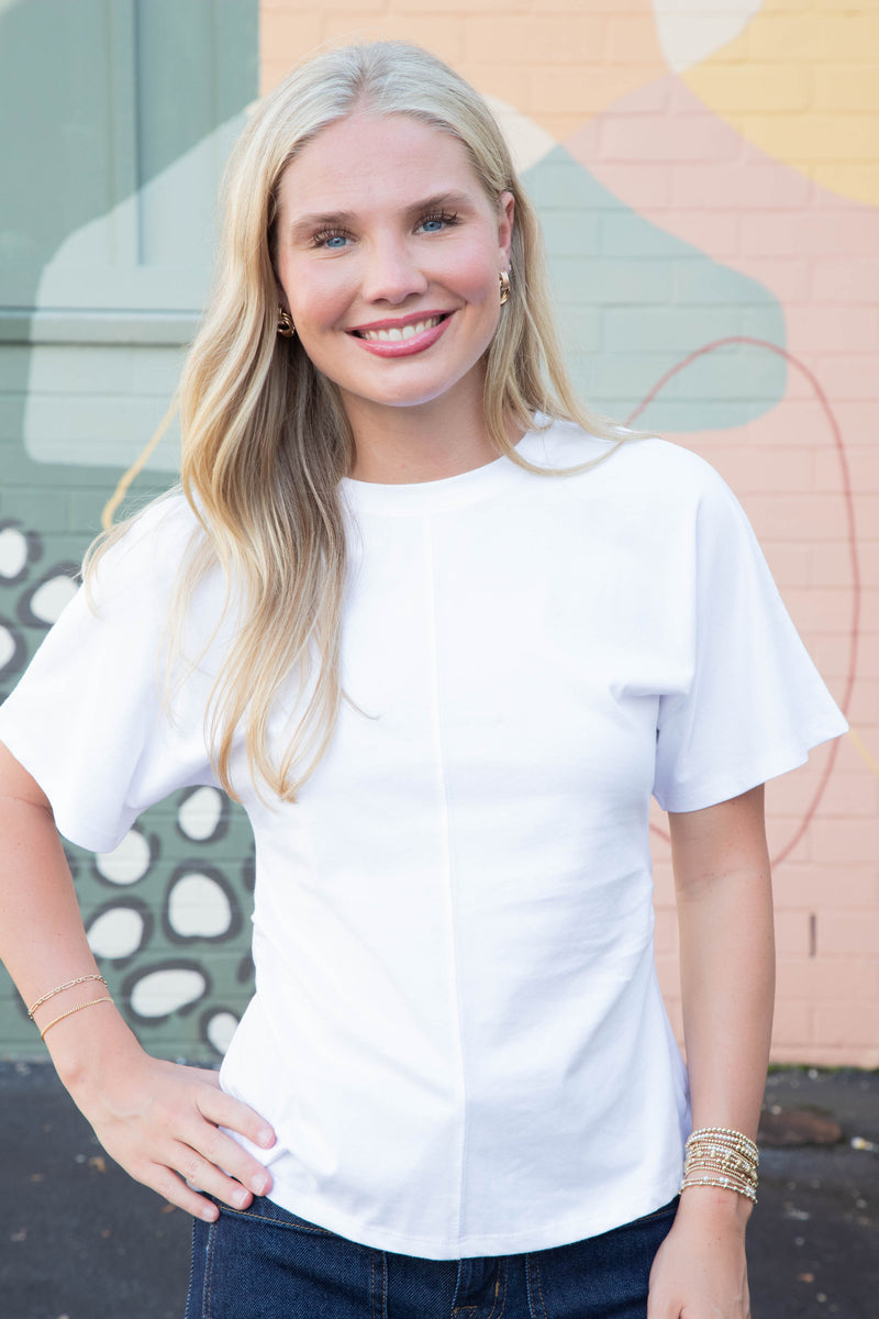 Ada Shirred Waist Dolman Tee, White | Sanctuary