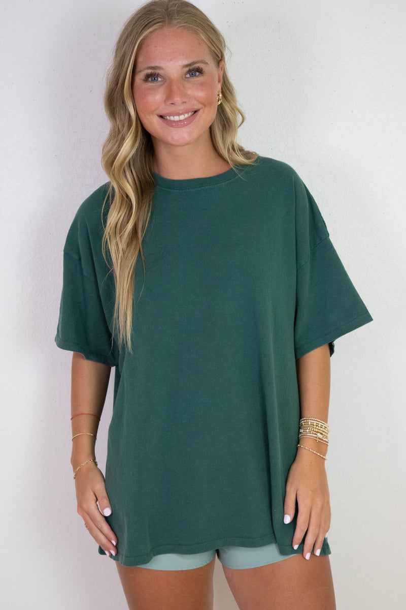Tenley Oversized Crewneck Tee, Deep Green