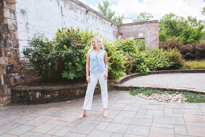 Elliana Denim Button Down Vest, Light Denim