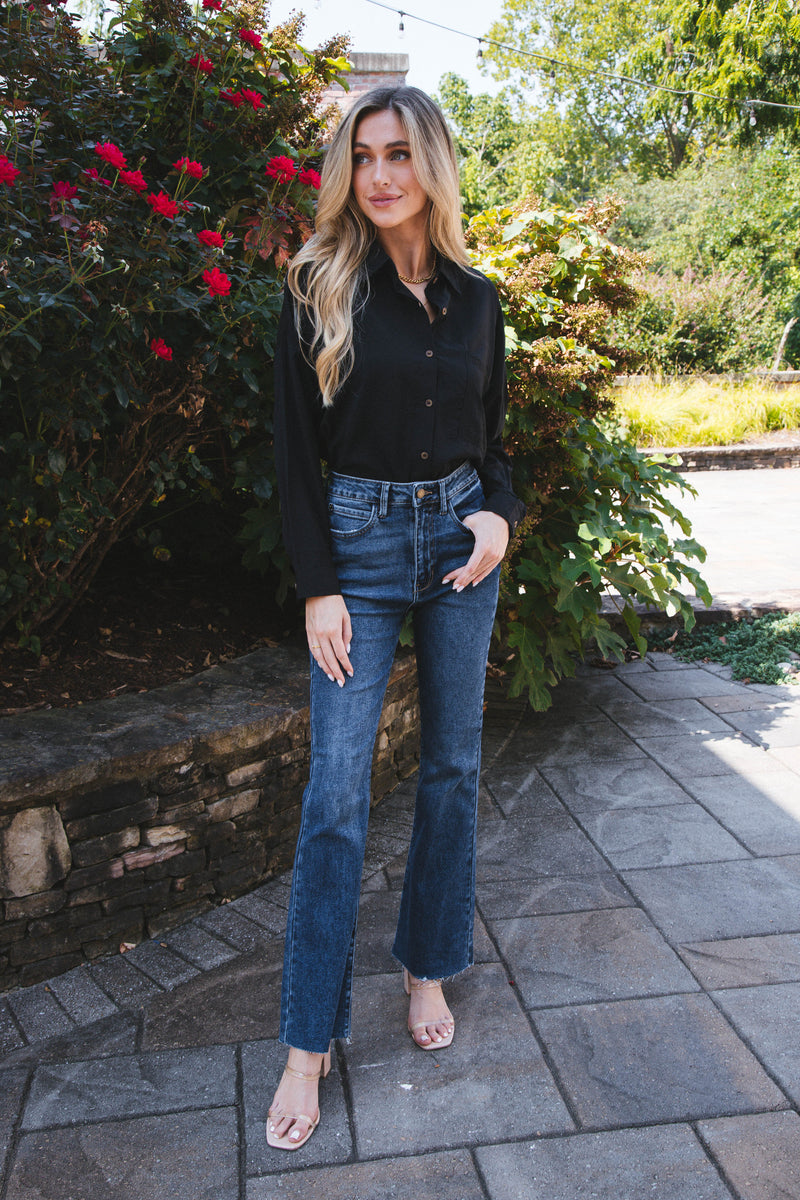 Stay Chic Button Down Shirt, Black