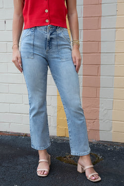 Abby Ankle Flare Patch Pocket Jeans, Light