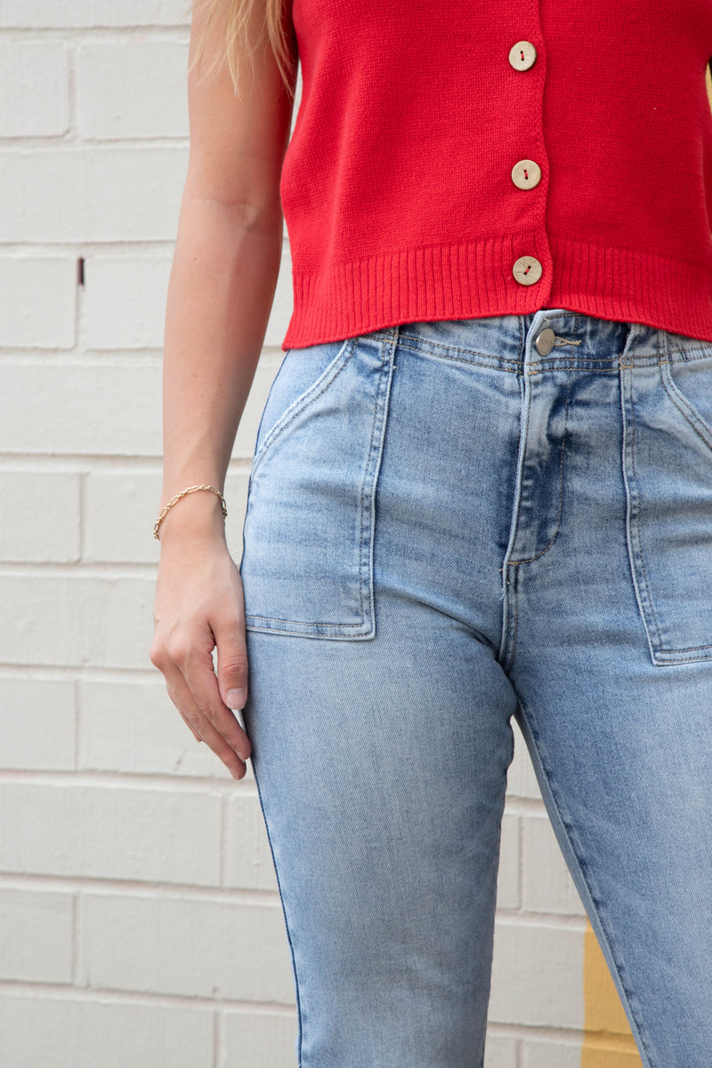 Abby Ankle Flare Patch Pocket Jeans, Light