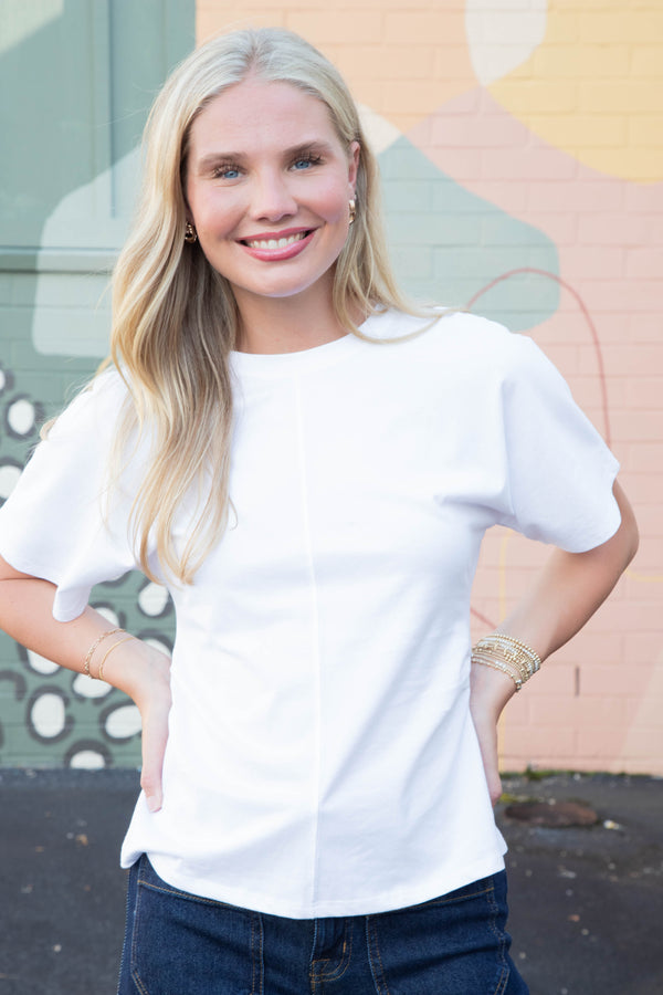 Ada Shirred Waist Dolman Tee, White | Sanctuary