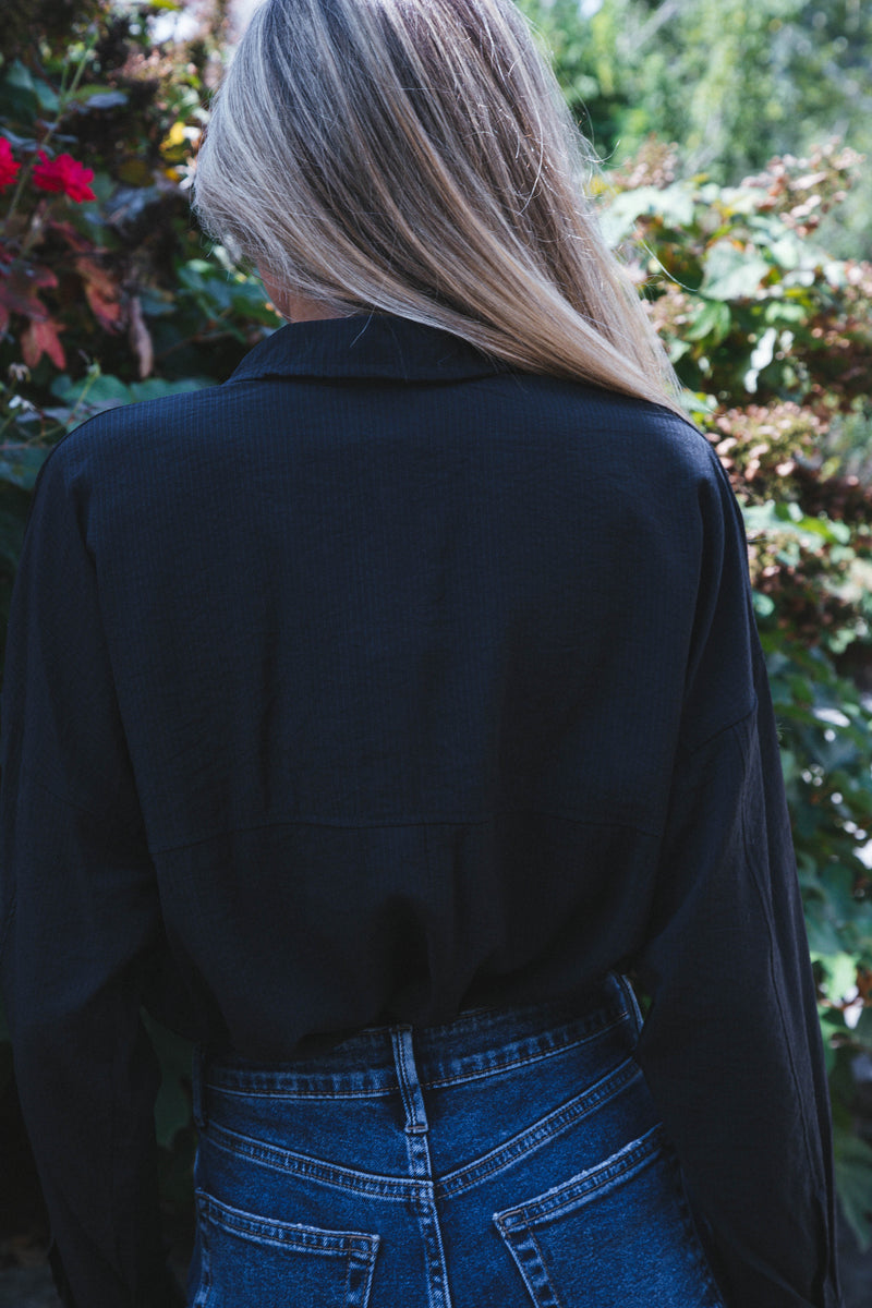 Stay Chic Button Down Shirt, Black
