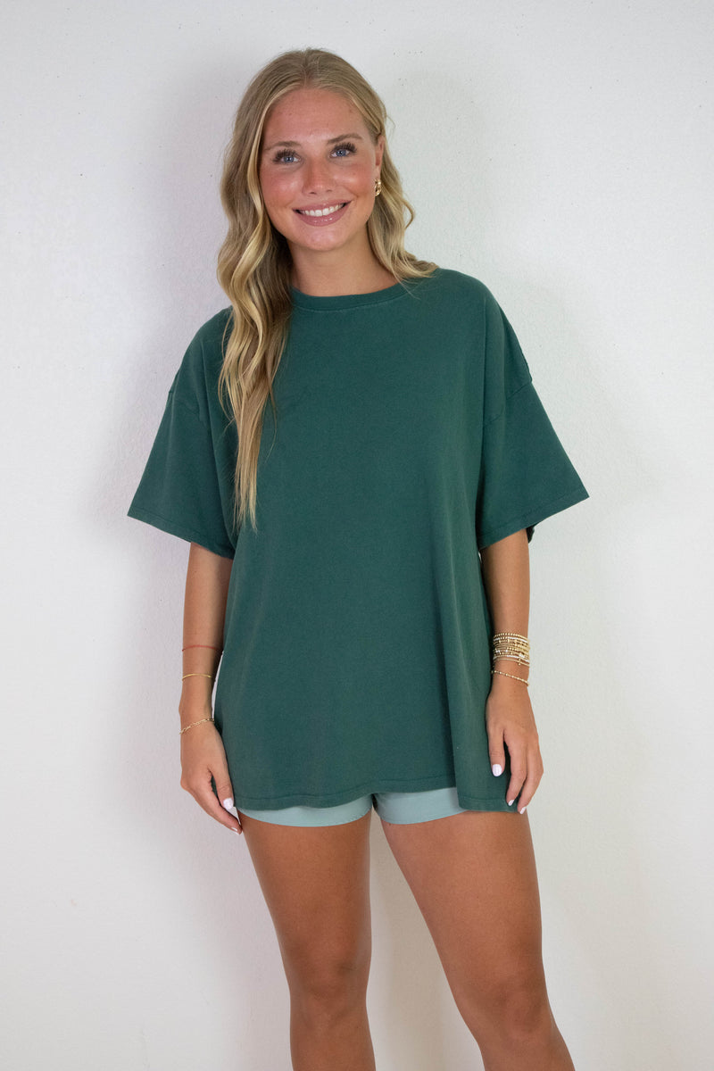 Tenley Oversized Crewneck Tee, Deep Green