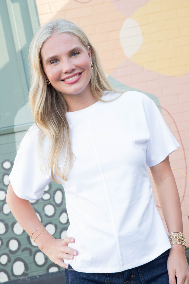 Ada Shirred Waist Dolman Tee, White | Sanctuary