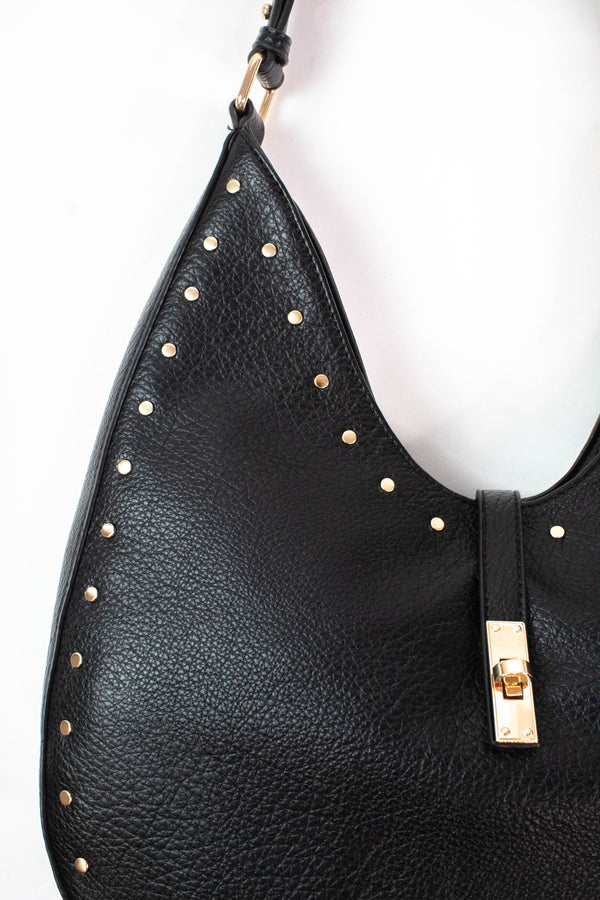 Olivia Stud Detailed Hobo Bag, Black | Moda Luxe