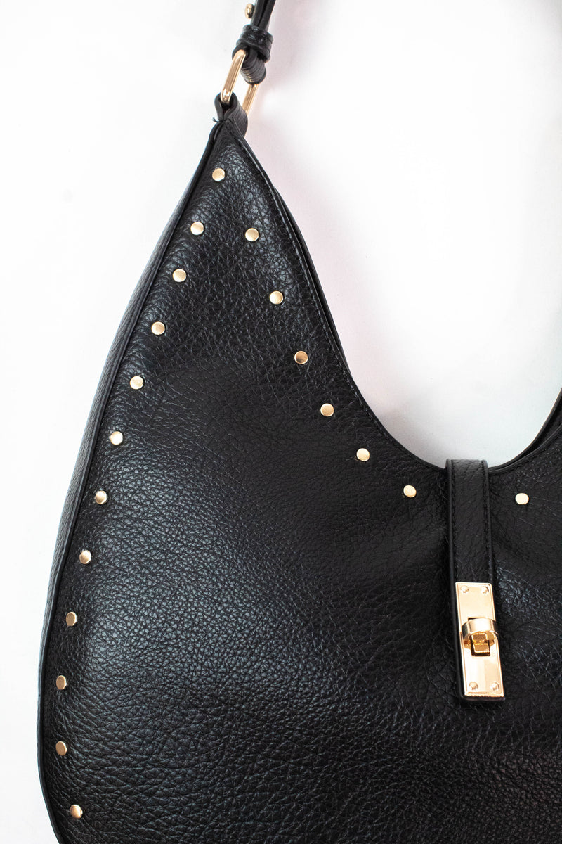 Olivia Stud Detailed Hobo Bag, Black | Moda Luxe