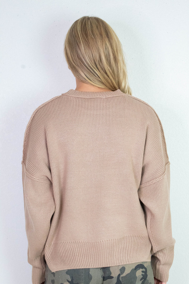 Abby Drop Sleeve Oversized Sweater, Dark Taupe