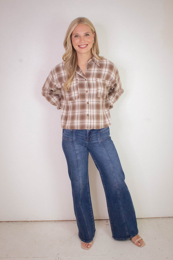 Layla Plaid Boxy Shirt, Brown Multi