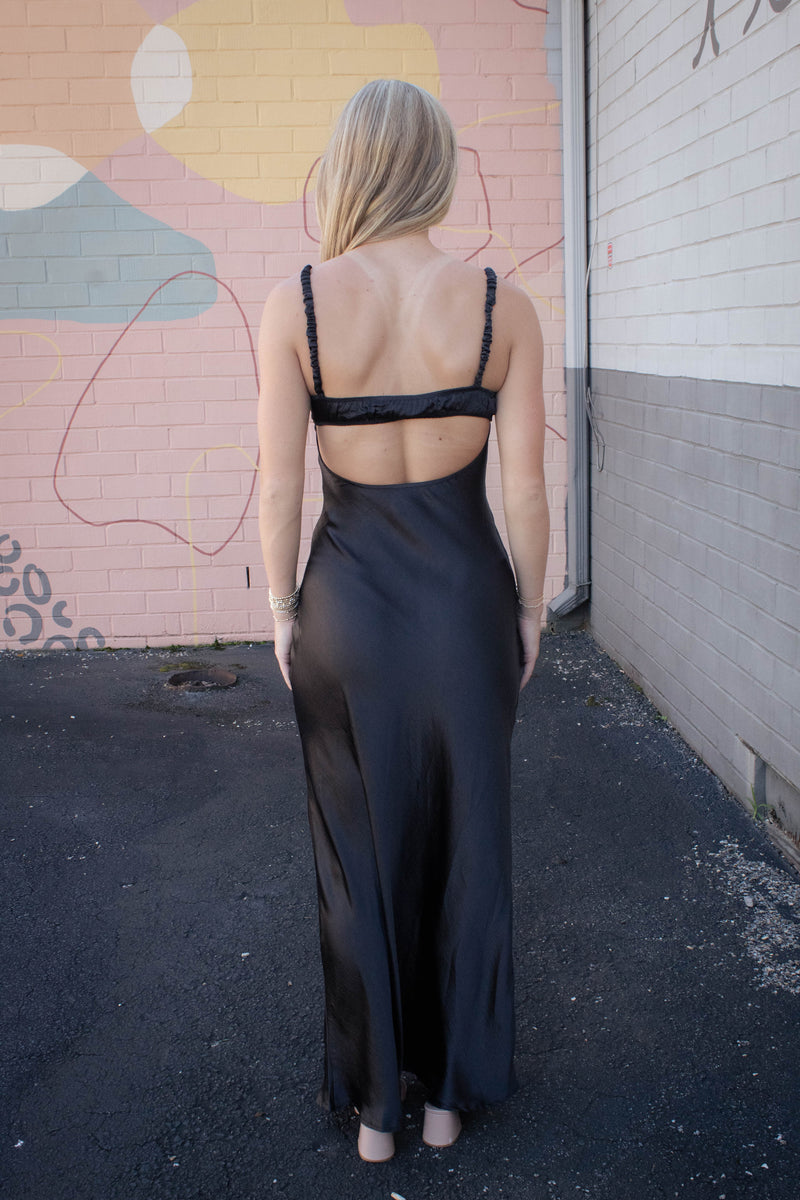 Lana Sweetheart Neck Satin Maxi Dress, Black