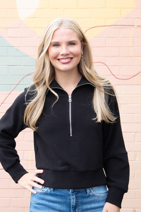 Miu Ottoman Half Zip Top, Black | RD Style