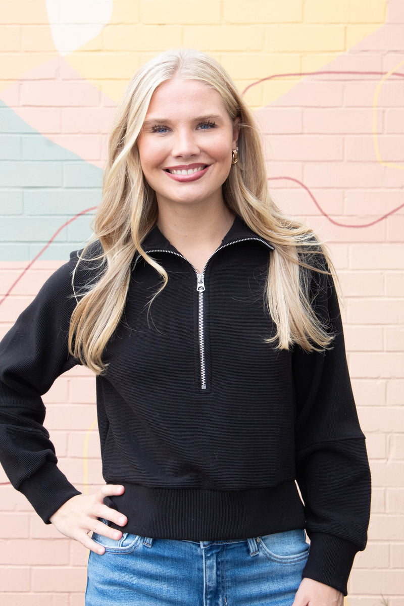 Miu Ottoman Half Zip Top, Black | RD Style