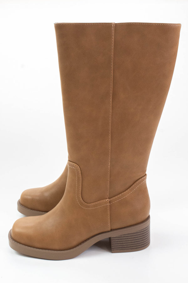Belvin Pull On Tall Boot, Dark Natural PU