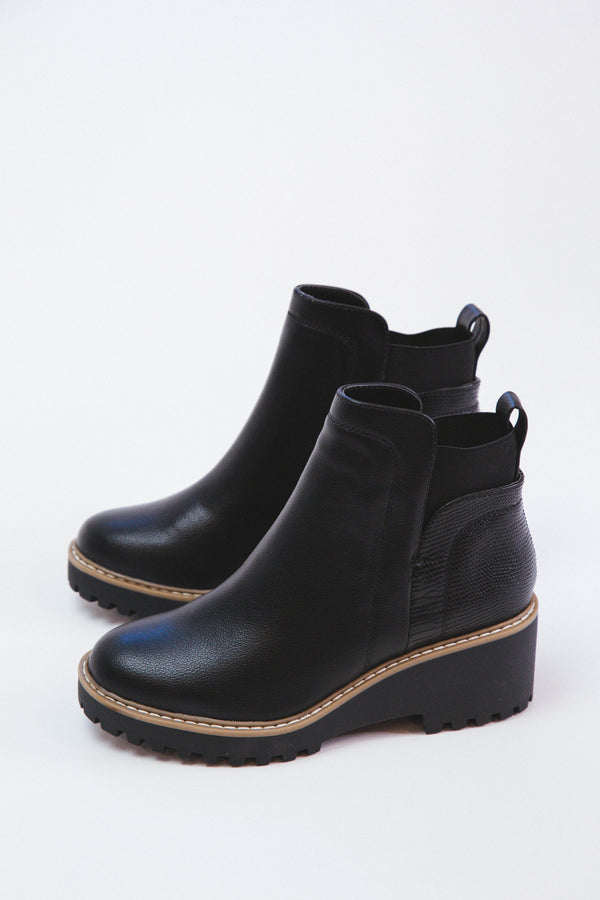 Rielle Lug Wedge Bootie, Black Exotic | DV by Dolce Vita