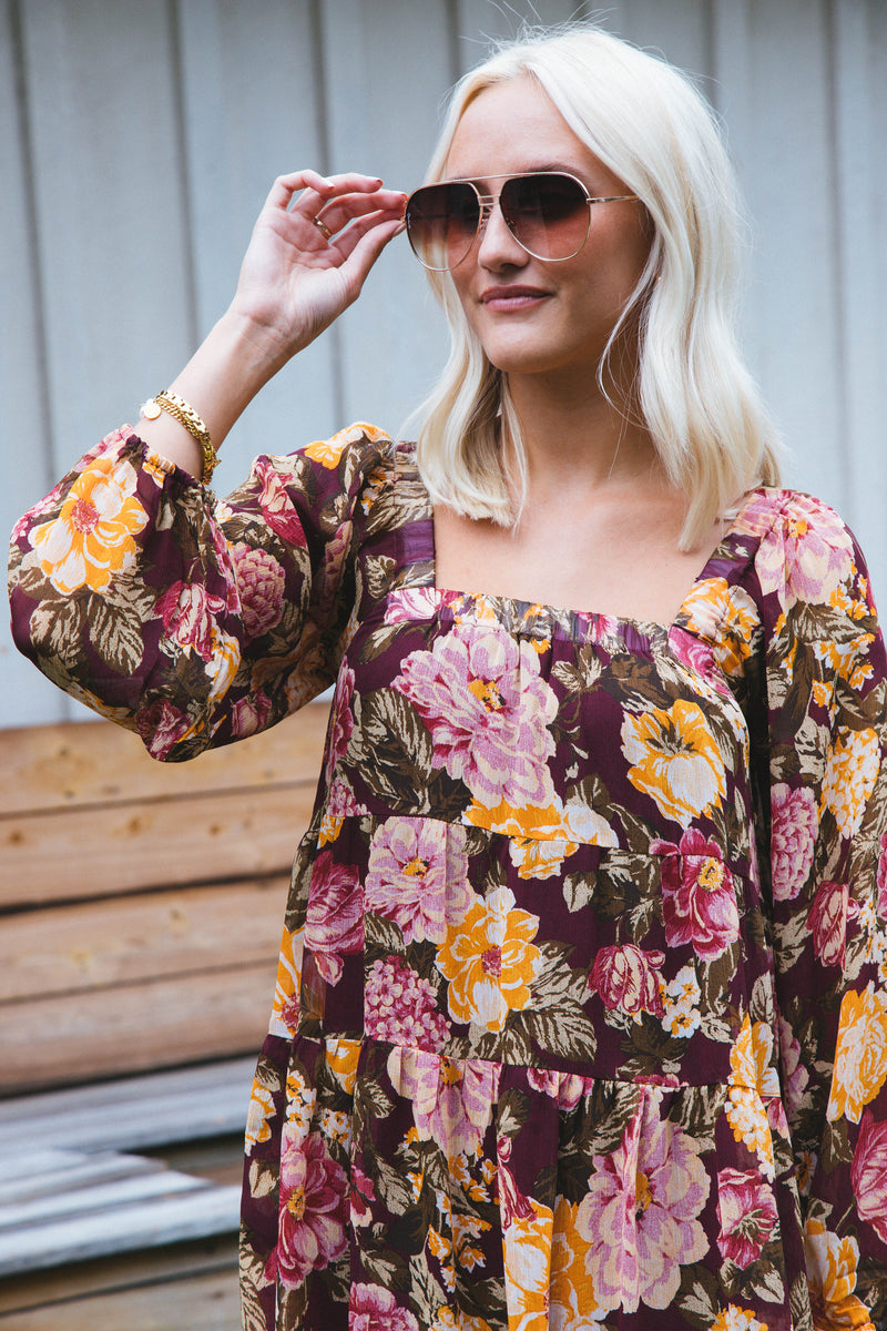 Banks Floral Tiered Dress, Plum Multi