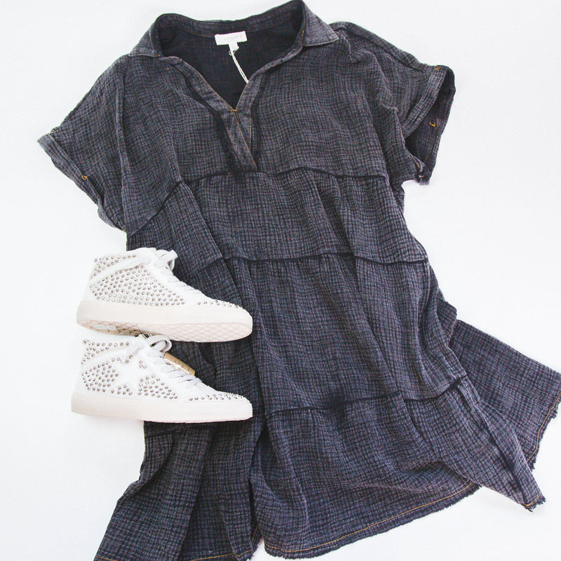 Dalis Tiered Gauze Dress, Ash | Extended Sizes