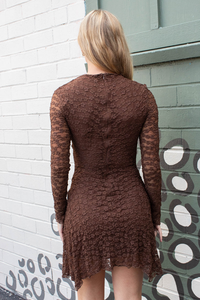 Haven Floral Mesh Dress, Brown