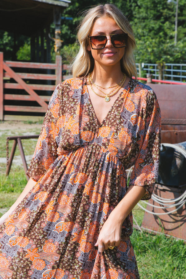 Autumn Breeze Maxi Dress, Brown