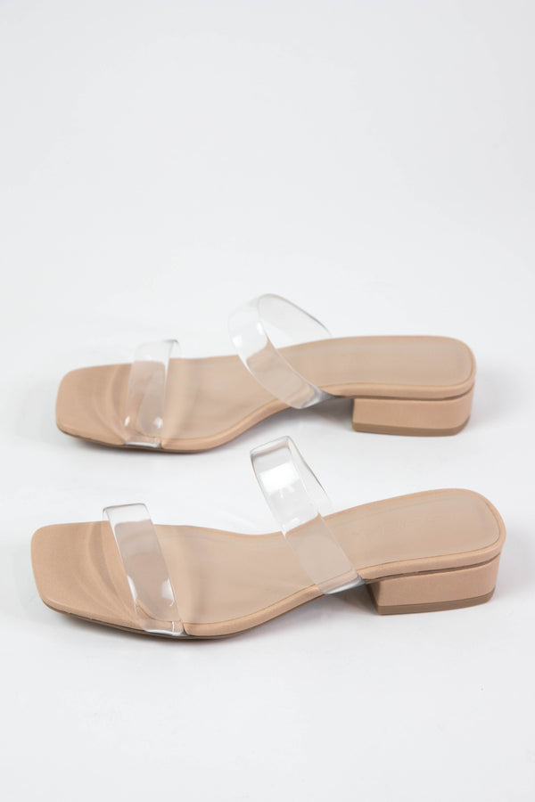 Exit Clear Double Strap Square Toe Sandal, Natural/Lucite