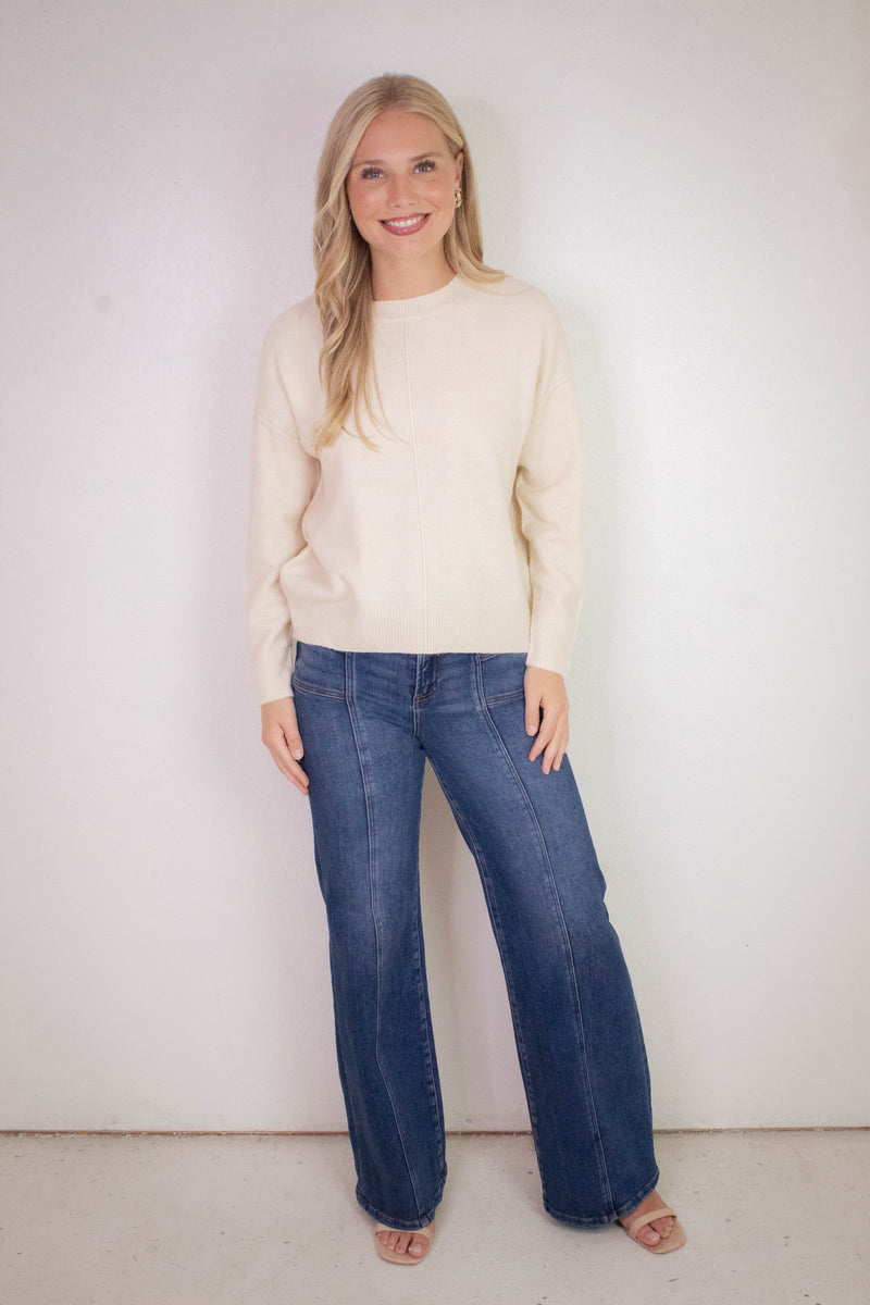 Noa Front Seam Detail Sweater, Ivory