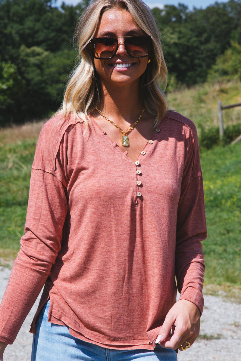 Bence Button Knit Top, Brick
