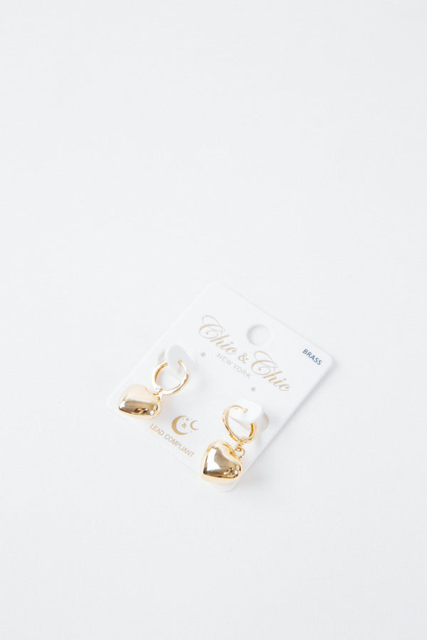 Heart Drop Huggie Earing, Gold