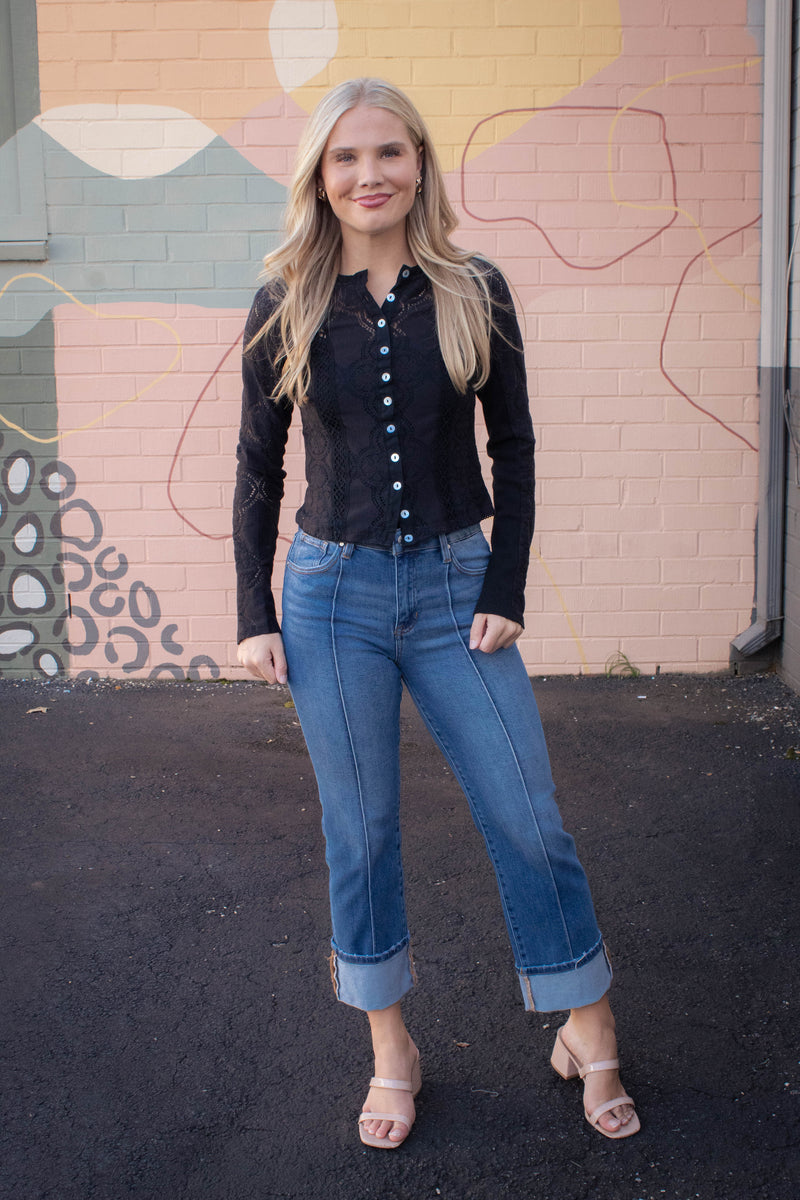 Melba Straight Wide Cuffed Jeans, Medium
