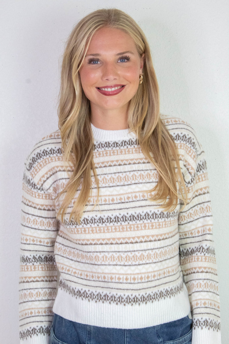 Hera Crew Neck Striped Sweater, Natural | RD Style