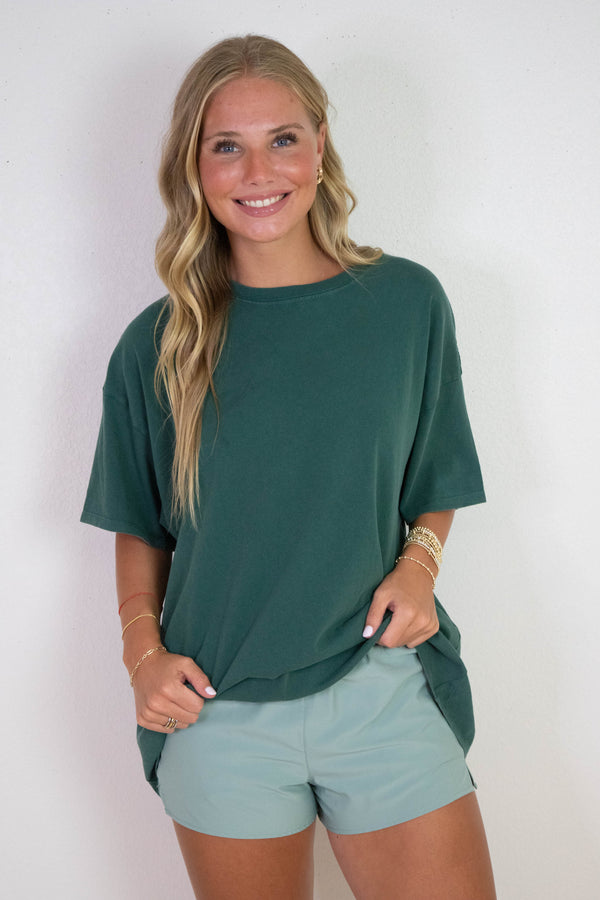 Tenley Oversized Crewneck Tee, Deep Green