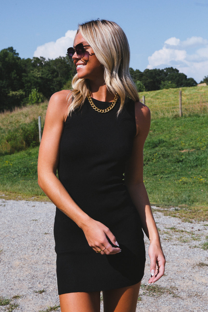 Hally Knit Sweater Tank Dress, Black