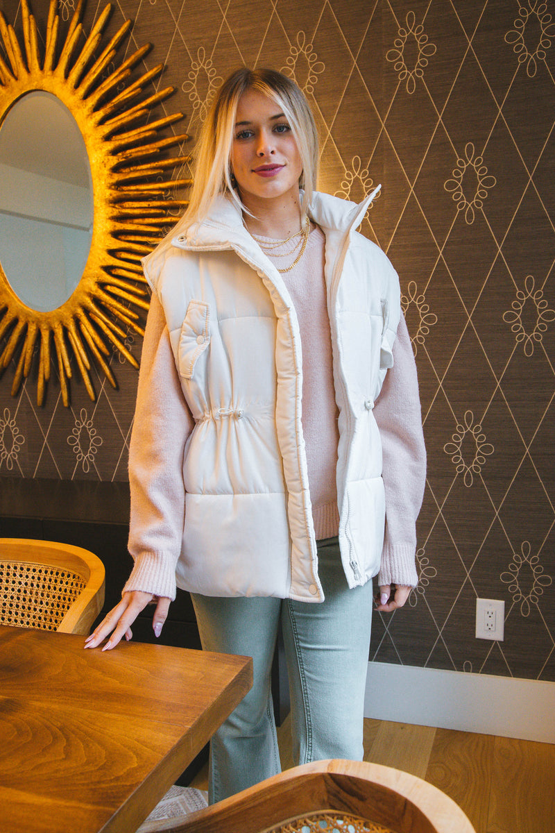 Taylee Oversized Puffer Vest, Ivory