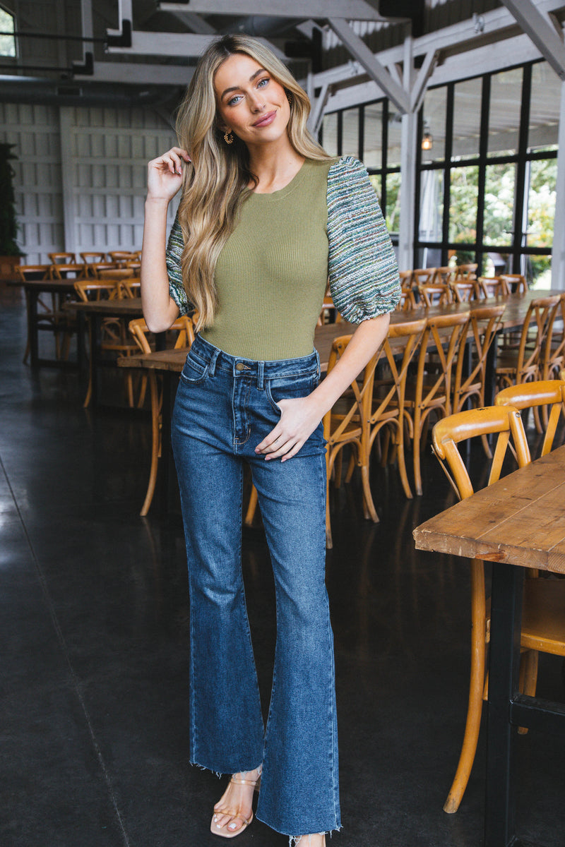 Sylvia Puff Sleeve Knit Top, Olive