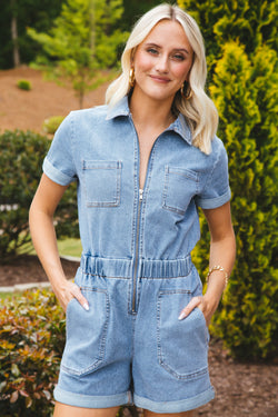 Willa Washed Romper, Denim