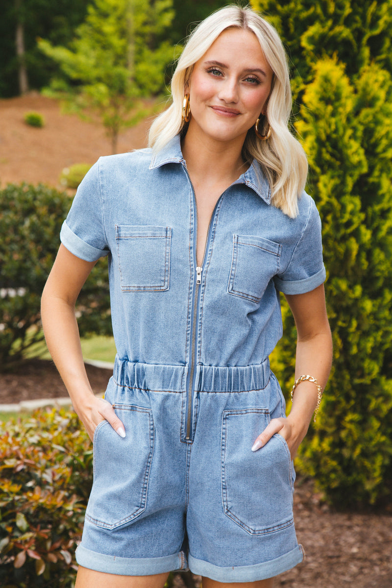Willa Washed Romper, Denim