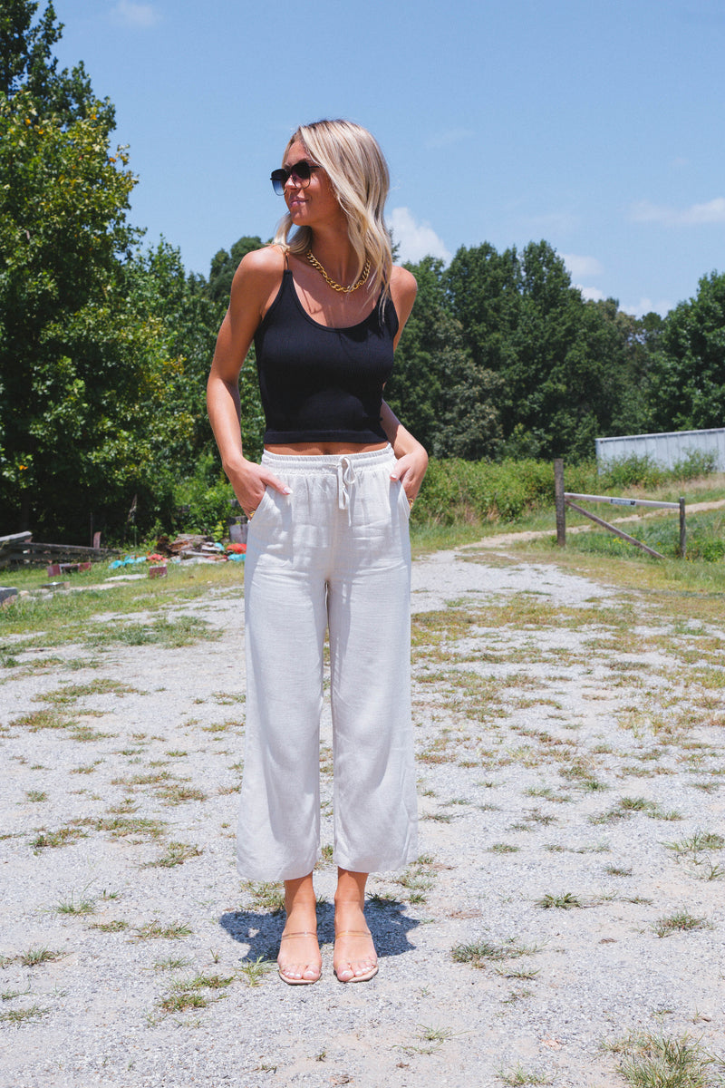 Laverne Wide Leg Linen Pants, Oat