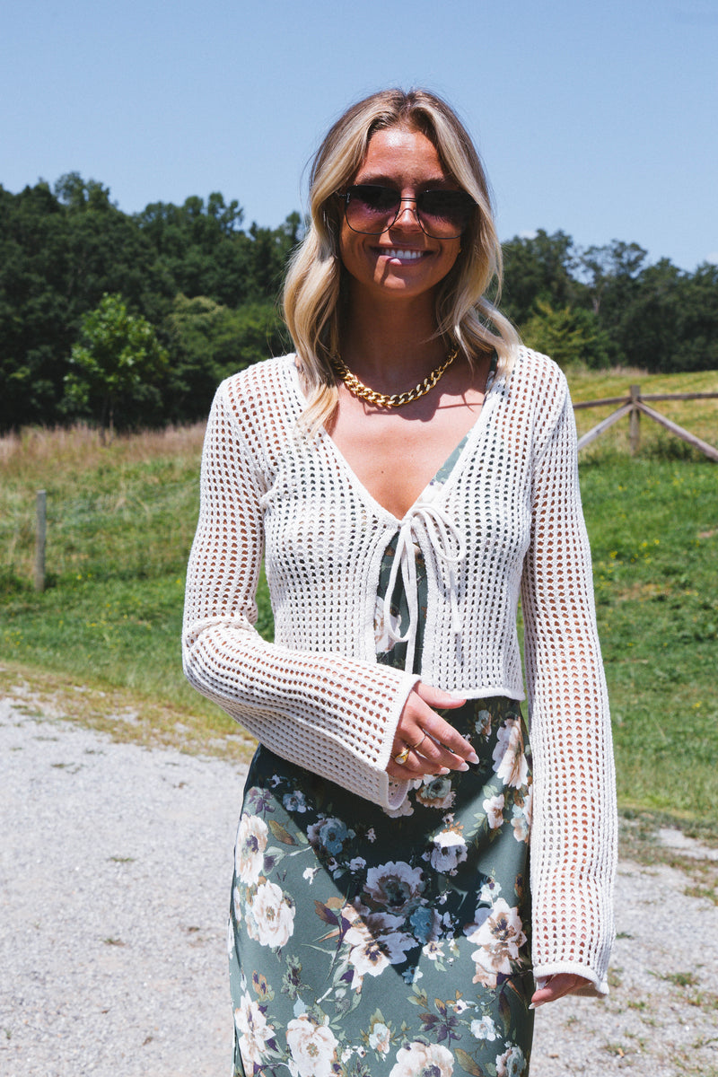 Sincerely Me Crochet Cardigan, Oatmeal