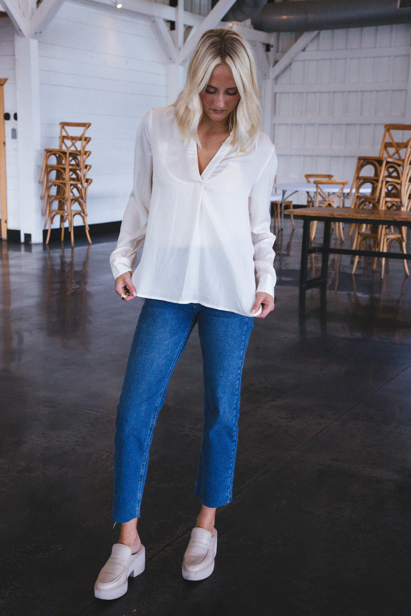 Samara Hem Detail Straight Leg Jeans, Dark Denim