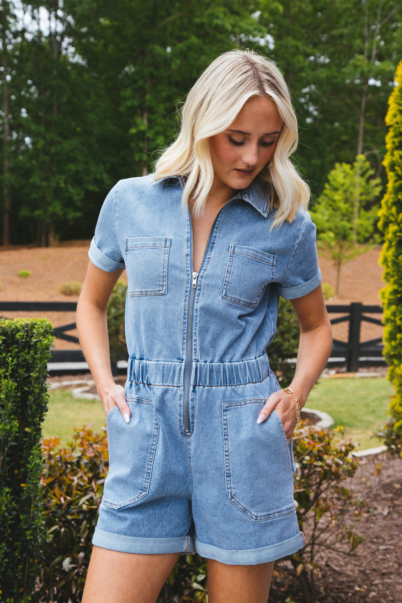 Willa Washed Romper, Denim