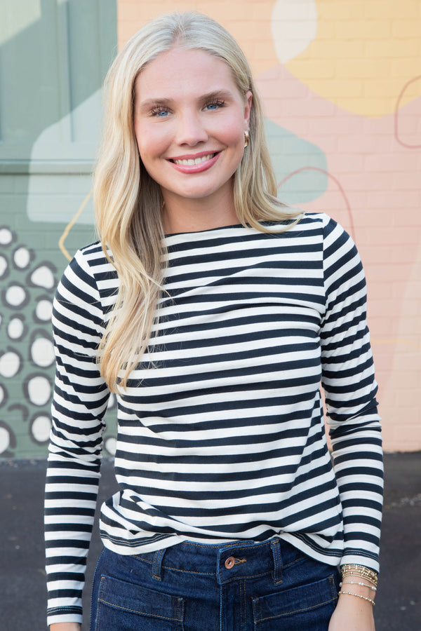 Bethel Boatneck Tee, Light Oat/Black Stripe | Sanctuary