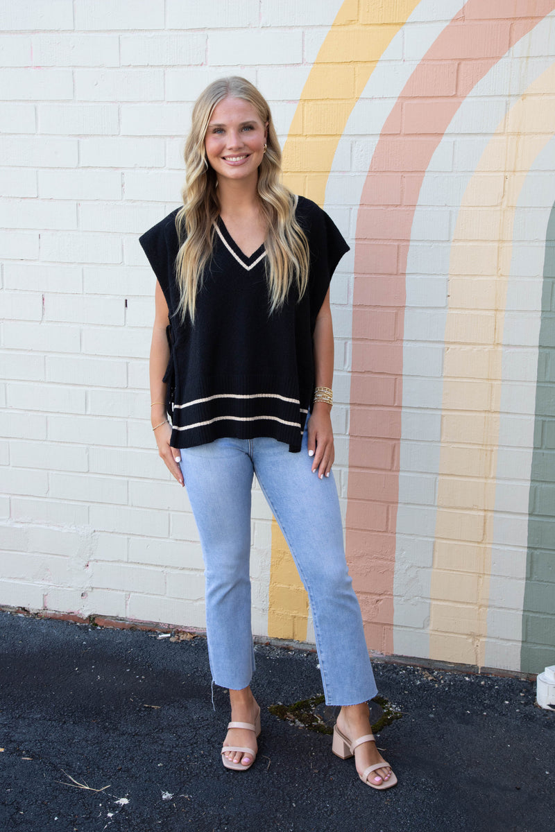 Keilani Open Side Tie Sweater Vest, Black