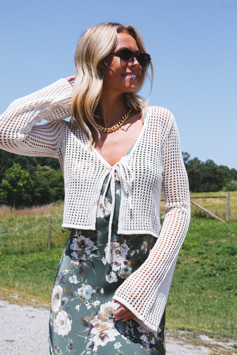Sincerely Me Crochet Cardigan, Oatmeal
