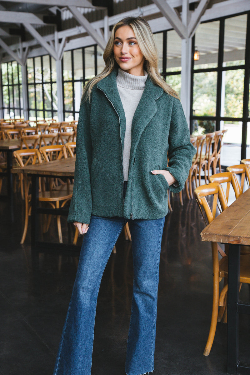 Shawnee Teddy Zip Up Jacket, Green
