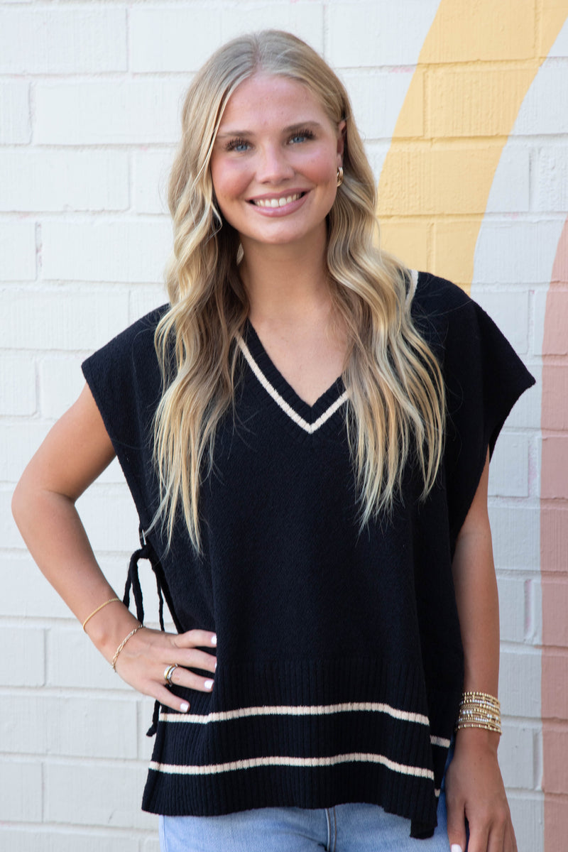 Keilani Open Side Tie Sweater Vest, Black