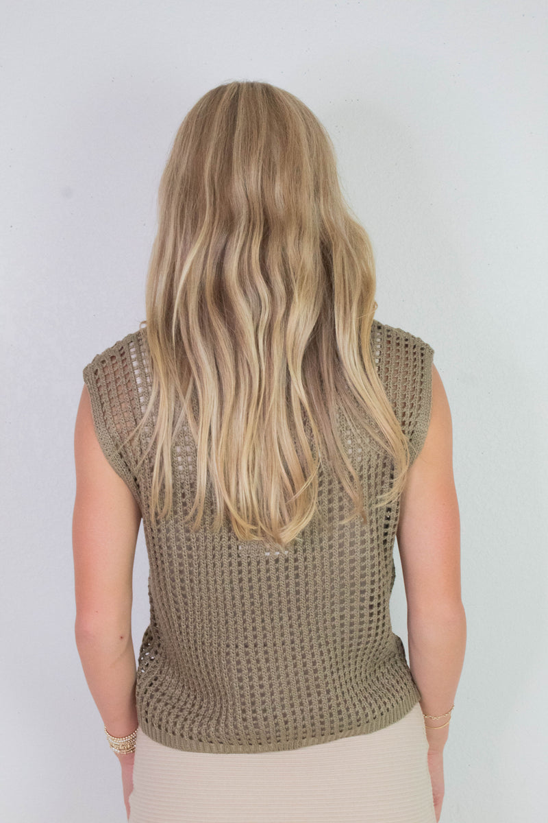 Leah Big Metal Button Sweater Vest, Mocha