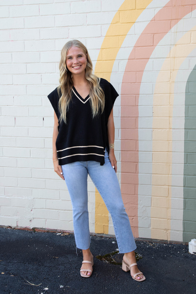Keilani Open Side Tie Sweater Vest, Black
