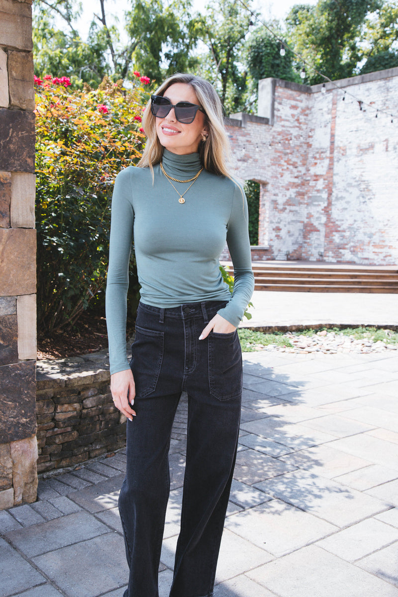 Sonia Turtleneck Layering Top, Gray Green
