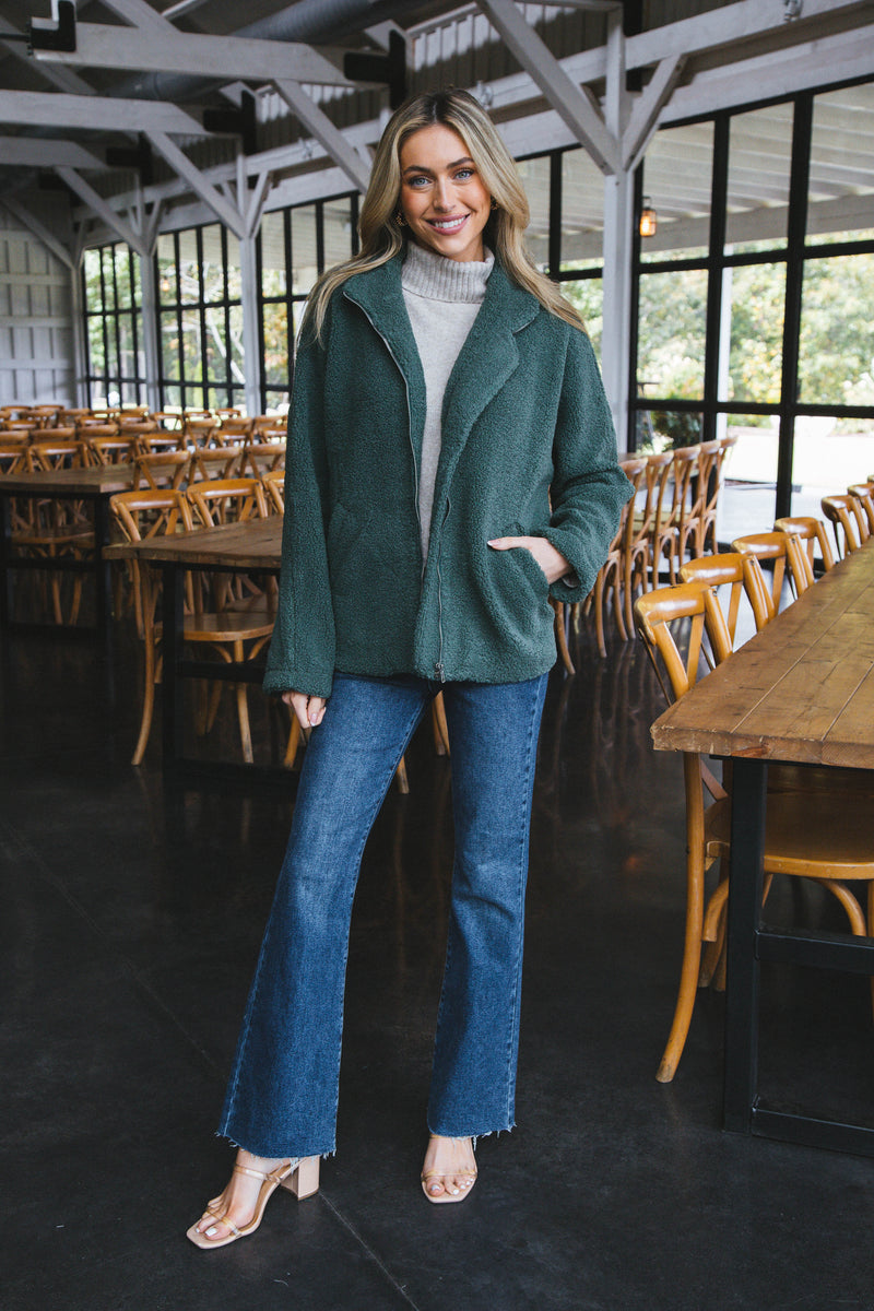 Shawnee Teddy Zip Up Jacket, Green