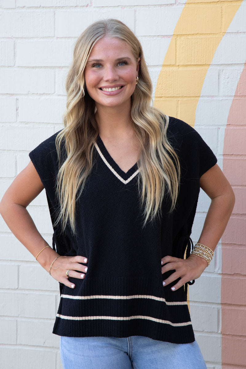 Keilani Open Side Tie Sweater Vest, Black